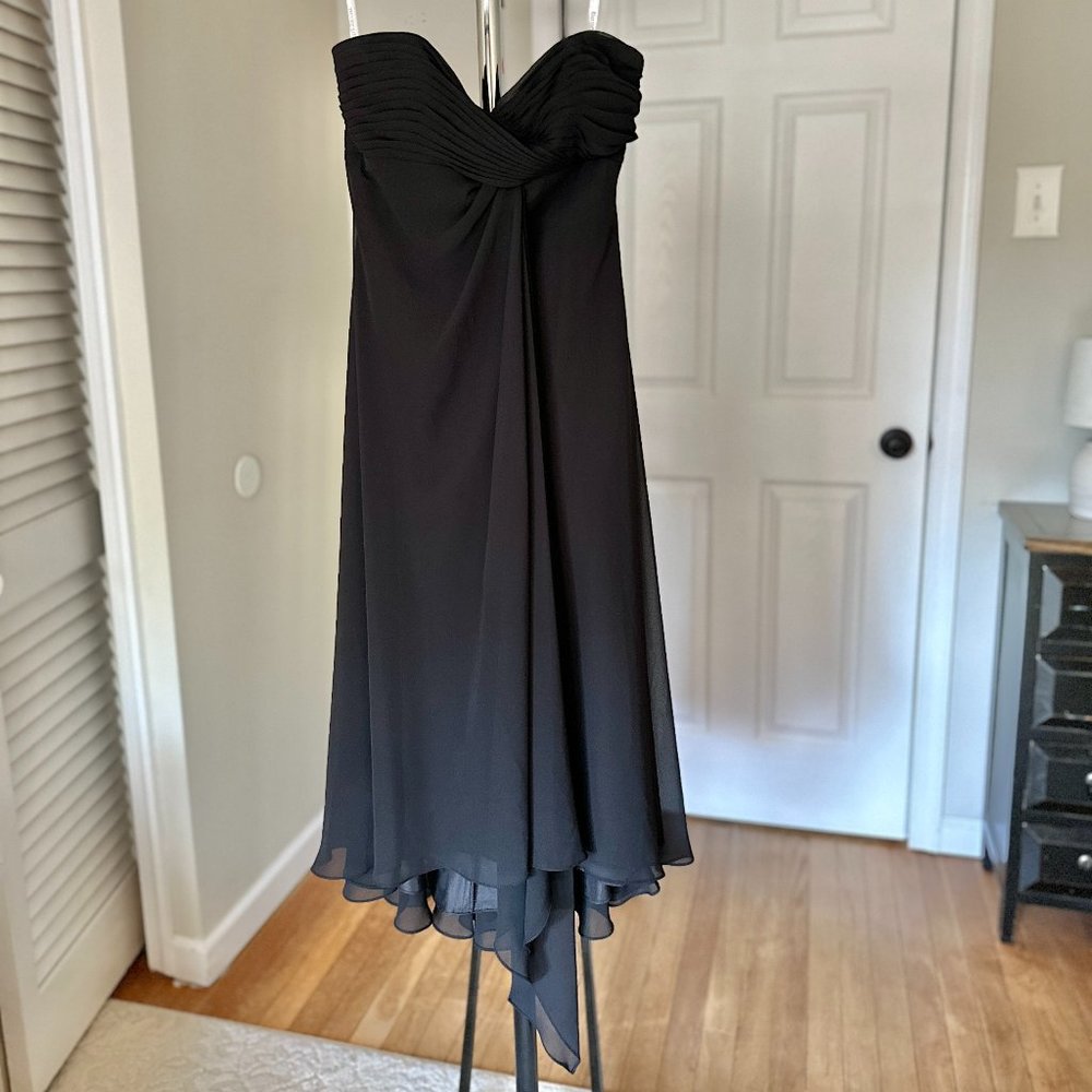 David's Bridal Sweetheart neckline Strapless Dress Sz 6 Black Chiffon Flowy Gown